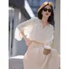 Camisa azul fresca de manga três quartos para mulheres Verão novo estilo western retrô solta alta qualidade moda