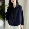 Camisa Blanca con Pañuelo de Seda, Manga Larga para Mujer 2026 Primavera Nuevo Estilo Holgado Casual Moda Top, Camisa de Algodón Puro de Diseñador