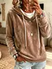 Blusa Feminina Outono e Inverno Elegante Cor Sólida Veludo Dourado com Capuz Manga Longa