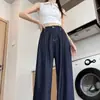 Calça Jeans Wide Leg Azul Escuro para Mulheres, Estilo Fino de Outono 2025 Nova Solta Preguiçosa Emagrecedora Reta Comprida