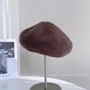 Boina de Lana Mezclada con Pelo de Mapache de Alta Calidad para Mujer, Sombrero de Invierno Ligero y Cálido, Boina Elegante de Color Sólido para Azafata, Moderno