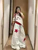 Pantalones Casuales de Diseño de Estrellas en Bloques de Color de Verano Estilo Nicho para Mujer, Nuevo Estilo de Verano, Adelgazantes, Delgados, Pierna Ancha, Pantalones Sueltos