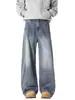 Jeans Vintage com Corte Curvo para Homens, Novo Estilo Americano para Primavera e Outono, Perna Reta, Caimento Solto, Tendência, Perna Larga, Calças Casuais Versáteis
