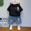 Conjunto de Verano para Niños 2025 Nuevo Elegante Moderno Bebé Manga Corta Conjunto de Dos Piezas Verano Delgado Ropa Infantil