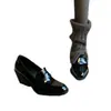 Sapatos pretos de couro, estilo francês, salto alto de 7 cm, pele de ovelha, modelo novo 2026, salto grosso, confortáveis para os pés, mocassins femininos