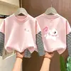 Blusas de manga larga de otoño para niños mayores, nuevo estilo 2026, camisetas de algodón puro para niñas, elegantes y modernas, imitación de dos piezas para niñas pequeñas