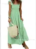 2026 Estilo Europeu e Americano Site Independente Amazon Verão Elegante Vestido Feminino Patchwork Xadrez Alça Elástica Flare