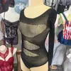 Bikini de Lencería Sexy de Manga Larga con Pedrería, Traje de una Pieza de Malla para Chicas Atrevidas