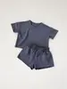 Conjunto Sencillo de Color Sólido Exclusivo de Fábrica de Origen Transfronterizo para Niños Bebé Niño Verano 100% Algodón Manga Corta Ropa Casual