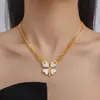 Estilo Minimalista Francés, Elegante y en Capas Conjunto de Joyería con Diseño Incrustado y Colgante de Flor de Cuatro Hojas, Conjunto de Joyería de Acero de Titanio