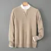 Suéter de lana pura de dos piezas falsas engrosado Otoño Invierno para hombre, cuello redondo, holgado, color liso, tejido, capa base, suéter cálido
