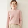 Suéter de Cashmere com Gola Meia-Alta Espessa de Camada Dupla para Mulheres, Solto e Emagrecimento, Suéter Pulôver de Cor Sólida, Camisa Base de Tricô Versátil
