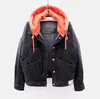 Chaqueta Corta de Mezclilla Estilo Coreano Holgada para Mujer con Mangas Largas, Capucha, Bolsillos Grandes, Top Versátil para Primavera y Otoño