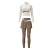 Conjunto de Roupa de Yoga Feminino Color Block Gola Alta Jaqueta com Zíper Calça Falsa de Duas Peças Respirável para Corrida ao Ar Livre Pilates Fitness