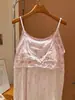 Camisola de gaze de algodão de camada dupla com estampa de desenho animado para mulheres com bojos, alças de ombro ajustáveis, vestido de casa de corte solto