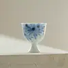 Taza de Té Cerámica Azul y Blanca Girasol con Pie Alto Estilo Dinastías Tang y Song, Juego de Té Kung Fu, Taza de Té para el Hogar, Copa de Vino Pequeña