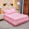 Faldón de Cama con Borde de Encaje Europeo Estilo Colcha Pieza Única Estilo Princesa Encaje Cubierta Protectora Delgada para Cama de 1.8m Resistente al Polvo Verano