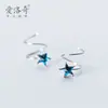 Pendientes de Estrella de Cinco Puntas de Plata S925 para Mujer Estilo Coreano Diamante Azul Pendientes Frescos de Estrella Ola Primavera para Mujer E7872