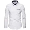 Otoño comercio exterior nueva moda hombre doble cuello camisa color liso negocios casual ajustada talla extra manga larga camisa