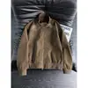 Chaqueta bomber retro americana tie-dye mate con cuello alto, chaqueta exterior funcional de retazos estilo corto para hombre de otoño, chaqueta de cuero de moda
