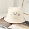Novo Chapéu Bucket de Lã de Cordeiro com Orelhas de Gato para Mulheres, Estilo Coreano Outono e Inverno, Tendência, Espessado, Quente, Versátil, Chapéu Pequeno Fofo