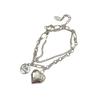 Joyería Coreana de Nicho Exquisita de Alta Gama Ins Mano Plata Esterlina S925 Resistente Doble Capa Corazón Inglés Redondo Pulsera