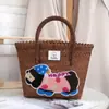 Bolsa Tejida de Perro de Dibujos Animados Retro Dopamina Cesta Tejida a Mano Bolso de Mano para Mujer Versátil para Viajes y Playa