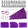 34 Peças Roxo 12 Polegadas Bico Decorador para Sacos de TPU com Escova de Limpeza, Saco para Espremer Creme, Raspador Ferramenta DIY