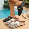 Mules de Cuero Suave de Nicho Tejidos a Mano Calados con Puntera Redonda, Sandalias Cerradas de Tacón Bajo Casual Estilo Coreano de Verano