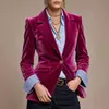 Site independente blazer feminino vintage europeu e americano transfronteiriço de veludo com lapela de um botão e punhos de cor contrastante, jaqueta pequena de corte justo