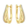 Suministro Exclusivo Transfronterizo de Populares Aretes de Aro Curvos de Cobre Blanco de Tres Círculos, Aretes Originales Ligeros de Lujo de Moda Versátiles para Mujer