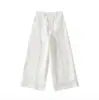 Pantalones de Lino Azul Marino de Pierna Ancha Estilo Old Money para Mujer Verano 2026 Delgados Calados de Cintura Alta Caídos Rectos Casuales