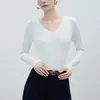 CANVAUS Outono Inverno Nova Camiseta Feminina de Manga Longa Feminina Gola V Cor Sólida Simples Versátil Camada Base Estilo Básico Dropshipping