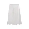 Saia Elegante de Comprimento Médio Estilo Francês Wanwei para Mulheres Nova Coleção Primavera 2026 Saia Reta Branca Floral Vazada P5267