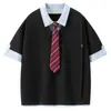 Camiseta de Verano para Hombre de Manga Corta con Corbata y Estructura de Polo Falso de Dos Piezas Manga Corta Tendencia Alta Gramaje Manga Corta para Hombre