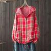 Camisa Xadrez de Algodão Duplo com Capuz Estilo Japonês de Primavera Tamanho Grande Estilo Literário Retrô Casual Jaqueta Cardigã