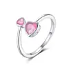 Anillo de Plata de Ley S925 Transfronterizo, Corazón Lindo de Doble Cabeza con Circonita, Anillo Ajustable de Doce Colores, Nicho y No Desvanecible