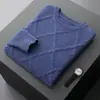 Nuevo Suéter de Lana Casual de Moda Coreana 2023 con Patrón de Diamantes Grandes, Holgado, Cuello Redondo para Hombre