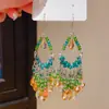 Agulha de Prata Luxo Leve Pingente de Gota de Cristal Borla Gancho de Orelha Colorido Estilo Étnico Vintage Único Nicho Brincos de Temperamento de Alta Qualidade