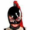 Peruca de látex vermelha olhos e boca abertos máscara de borracha cosplay uso em clube máscara bdsm