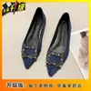 Zapatos de Trabajo Profesionales para Mujer con Pedrería Plana 2025 Nueva Moda Punta Fina Suela Suave Hebilla Cuadrada Versátil Zapatos Individuales para Mujer