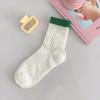 Calcetines del Mismo Estilo de Xiaohongshu para Mujer en Otoño Algodón Puro Transpirables Finos Calados de Media Pantorrilla Dulces de Caramelo de Malla Calcetines JK para Mujer