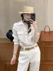 Camisa Blanca de Cuello en V de Alta Gama Estilo Old Money para Mujer, Nueva Blusa Protectora del Sol 2026, Top Chic Francés y Elegante
