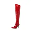 Botas longas acima do joelho, couro envernizado, bico fino, salto agulha, botas femininas da moda, botas femininas de salto alto para outono e inverno, tamanho 40-48, comércio exterior plus size
