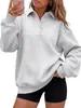 Moletom de gola polo estilo americano com meia-abertura para mulheres, importado da Amazon, corte solto, ombro caído, manga longa, blusa de puxar casual