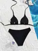 Bikini Negro Triángulo Nuevo Estilo Europeo y Americano 2026 Traje de Baño de Dos Piezas de Nylon para Mujer, Conjunto de Traje de Baño Sexy de Moda Transfronterizo