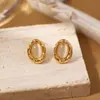 Pendientes Ovalados de Perlas de Alta Gama con Pasador de Plata S925 Pendientes de Ojo de Gato Pequeños Exquisitos Modernos Versátiles Pendientes de Piedra Ojo de Tigre