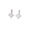 Brincos de Gancho Estrela de Quatro Pontas Transfronteiriços Nicho High-End Brincos de Estrela com Diamante Cintilante Tendência Europeia e Americana Brincos de Estrela em Forma de Arroz com Zircônia