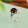 Anillo abierto estilo étnico con cuentas de loto y hoja de loto envejecidas vintage de ámbar sangre de plata pura Yilu S990
