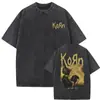 Camiseta Masculina Korn Ftl 25 Follow the Leader Estampada Frente e Verso Rock Gothic Casual Oversized Masculina